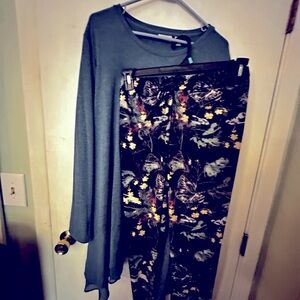 Blue Top and Floral Pants Set